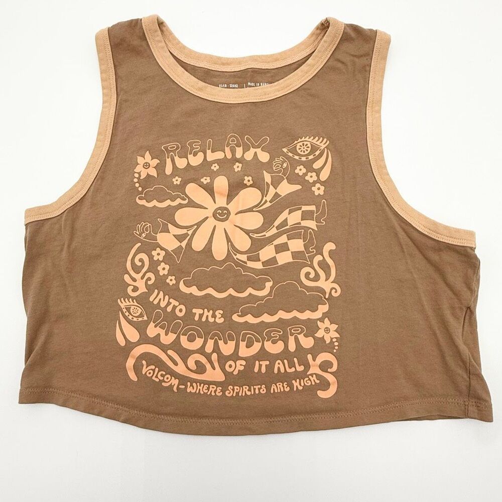 Volcom Tank Crop Racerback Reglan Relax Into the Wonder of it All Graphic - US W
